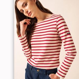 Saint James Minquidame Breton Long Sleeve Striped Tee Off White Persian Red